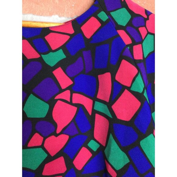 Vintage Womens Blouse Top Colorful Stained Glass Look Plus Size 18 W Truffles - Picture 2 of 6